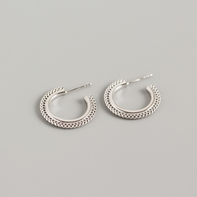 ANYCO Earrings Sterling Silver Bohemian Geometric Small Round Bead C-shaped Stud For Women Girl Perfect Fashion Stylish Accessories Jewelry Gifts