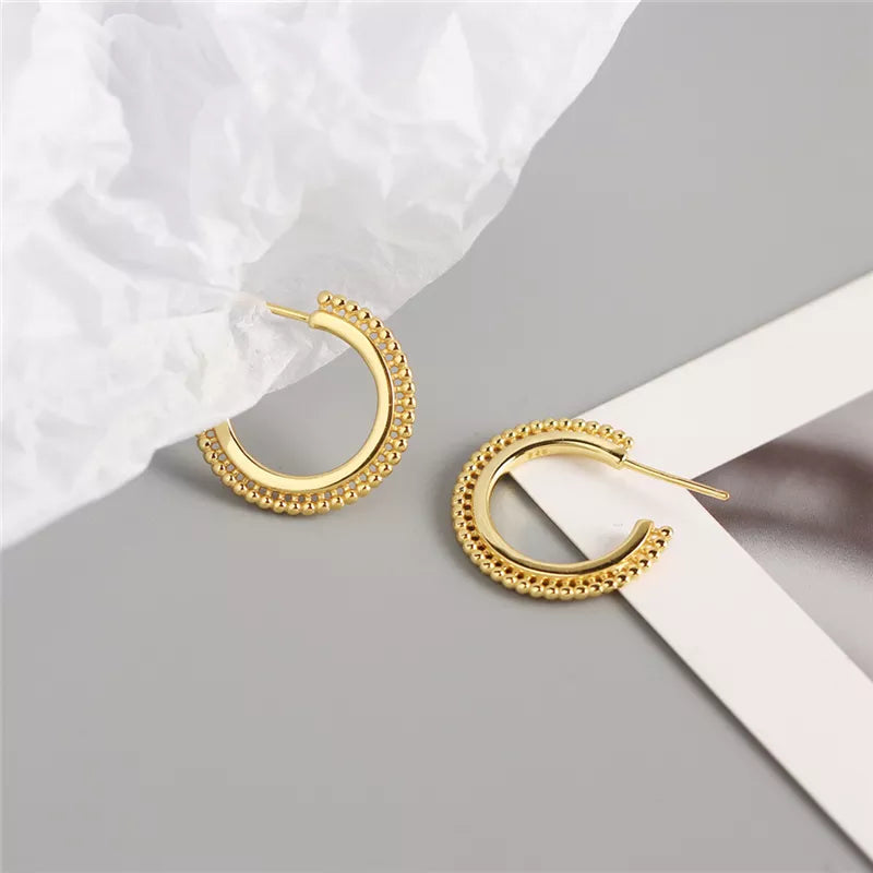 ANYCO Earrings Gold Plated Bohemian Geometric Small Round Bead C-shaped Stud For Women Girl Perfect Fashion Stylish Accessories Jewelry Gifts