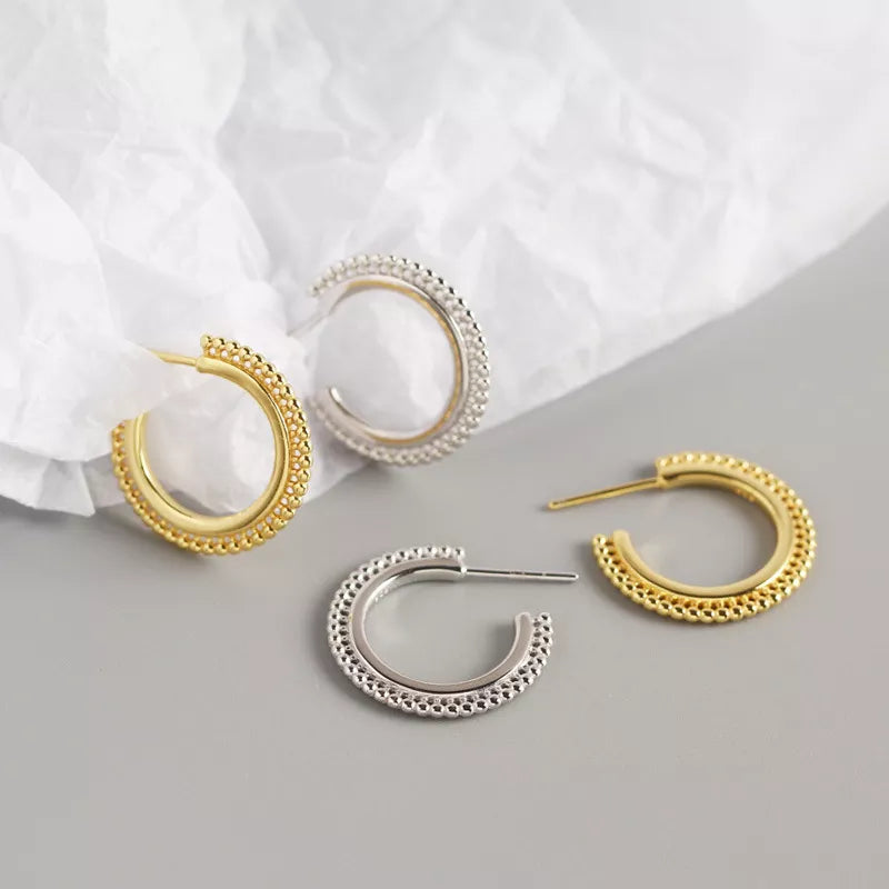 ANYCO Earrings Sterling Silver Bohemian Geometric Small Round Bead C-shaped Stud For Women Girl Perfect Fashion Stylish Accessories Jewelry Gifts