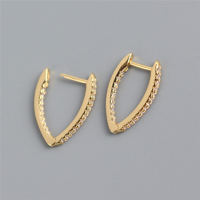 ANYCO Earrings Gold Plated Minimalist Pave Crystal Zircon V-shaped Chic Stud For Women Girl Teen Fashion Stylish Accessories Jewelry Gifts