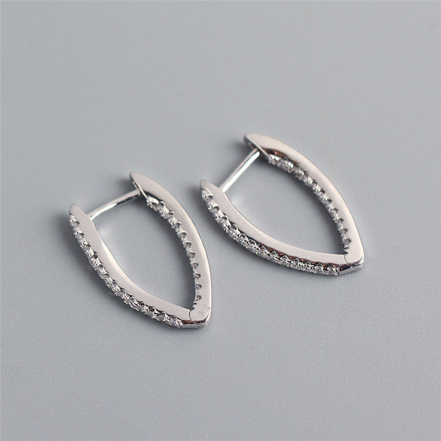 ANYCO Earrings Sterling Silver Minimalist Pave Crystal Zircon V-shaped Chic Stud For Women Girl Teen Fashion Stylish Accessories Jewelry Gifts