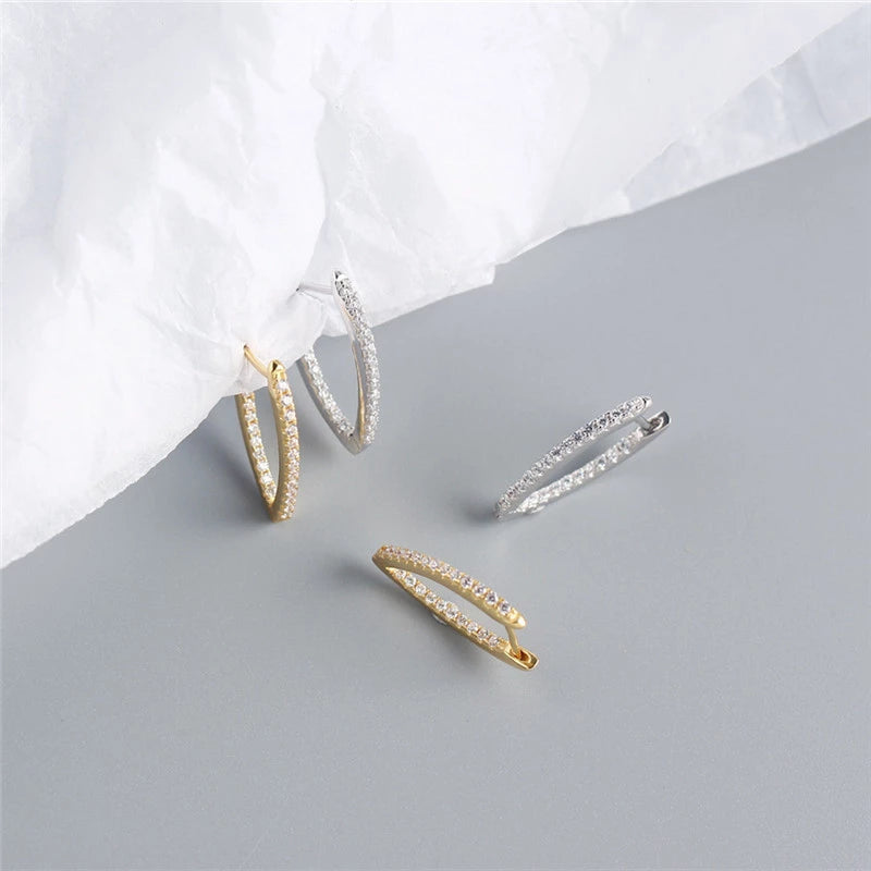 ANYCO Earrings Gold Plated Minimalist Pave Crystal Zircon V-shaped Chic Stud For Women Girl Teen Fashion Stylish Accessories Jewelry Gifts