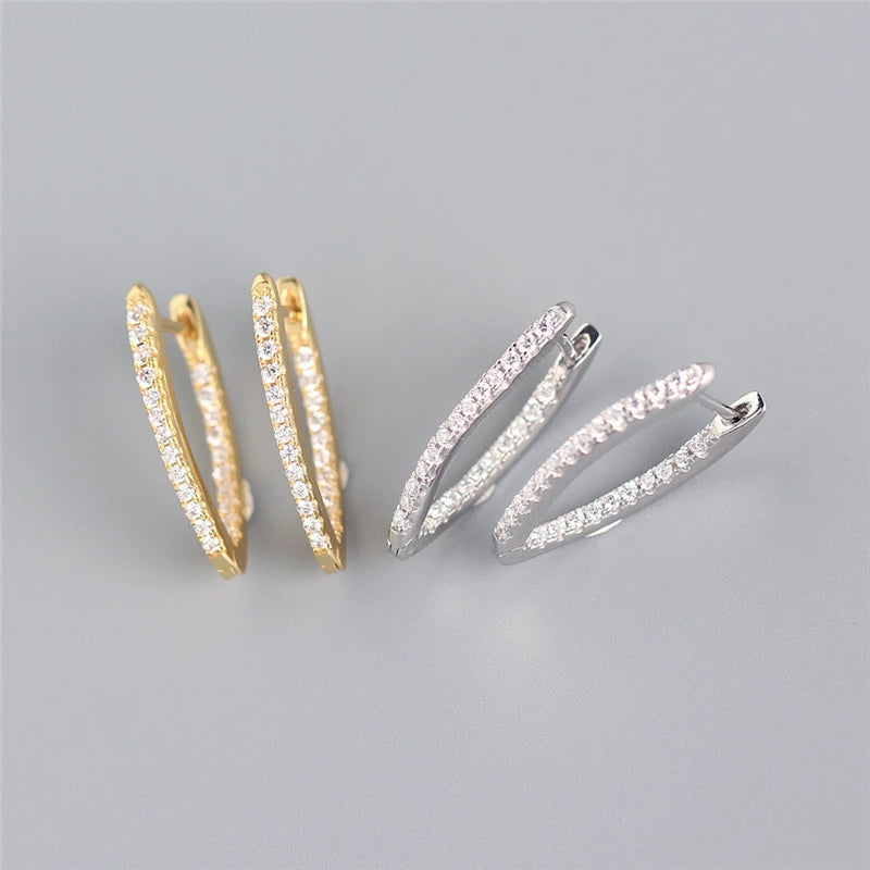 ANYCO Earrings Gold Plated Minimalist Pave Crystal Zircon V-shaped Chic Stud For Women Girl Teen Fashion Stylish Accessories Jewelry Gifts
