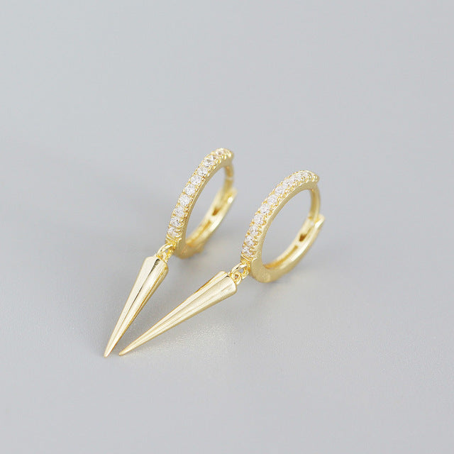 ANYCO Earrings Gold Plated Luxury Pave Zircon Spike Rivet Pendant Stud For Women Girl Teen Fashion Stylish Accessories Jewelry Gifts