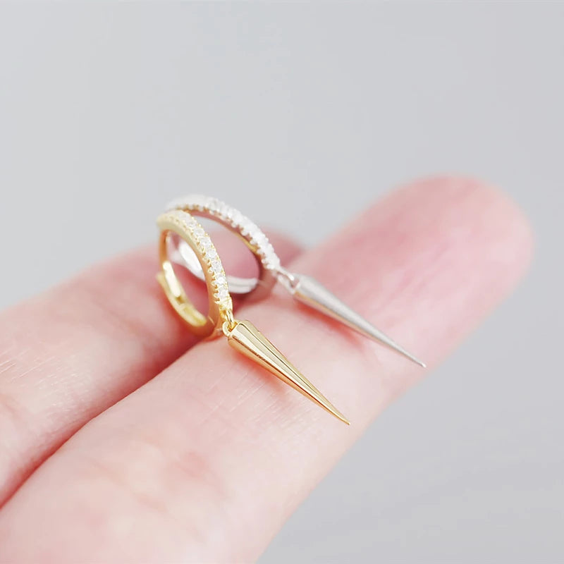 ANYCO Earrings Gold Plated Luxury Pave Zircon Spike Rivet Pendant Stud For Women Girl Teen Fashion Stylish Accessories Jewelry Gifts