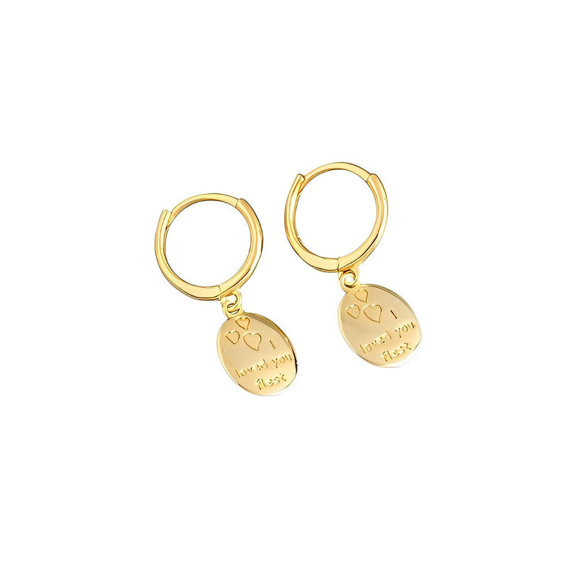 ANYCO Earrings Gold Plated Geometric Ellipse I LOVE YOU Tassel Ear Buckle For Women Girl Fashion Stylish Rock Accessories Jewelry Gifts