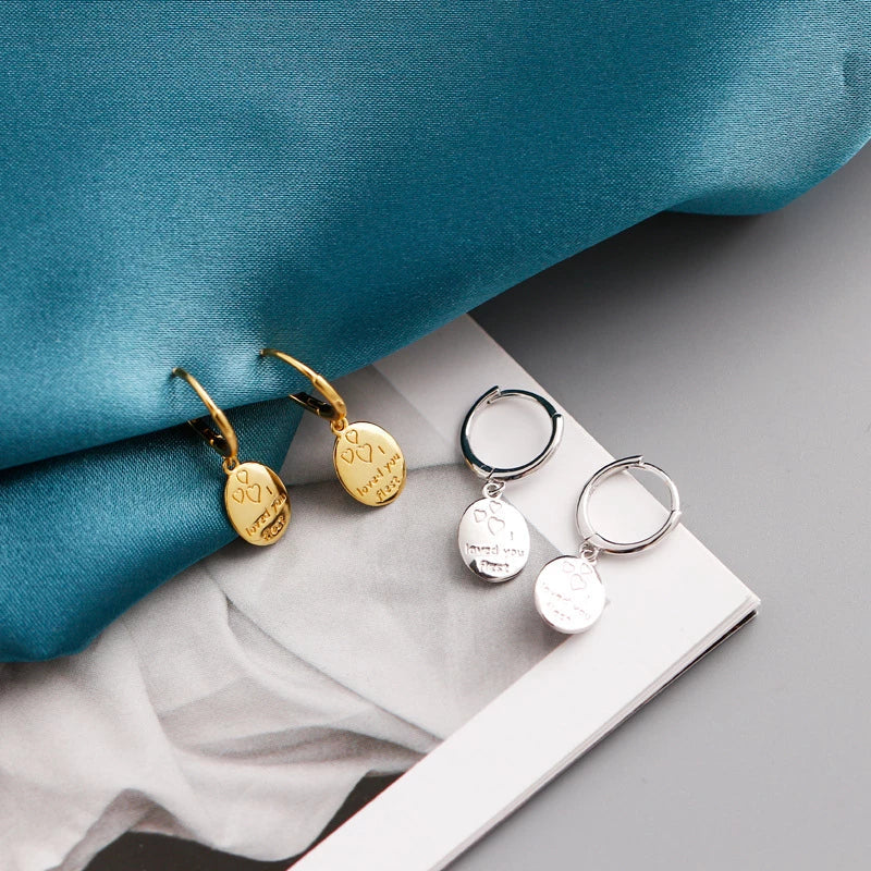 ANYCO Earrings Sterling Silver Geometric Ellipse I LOVE YOU Tassel Ear Buckle For Women Girl Fashion Stylish Rock Accessories Jewelry Gifts