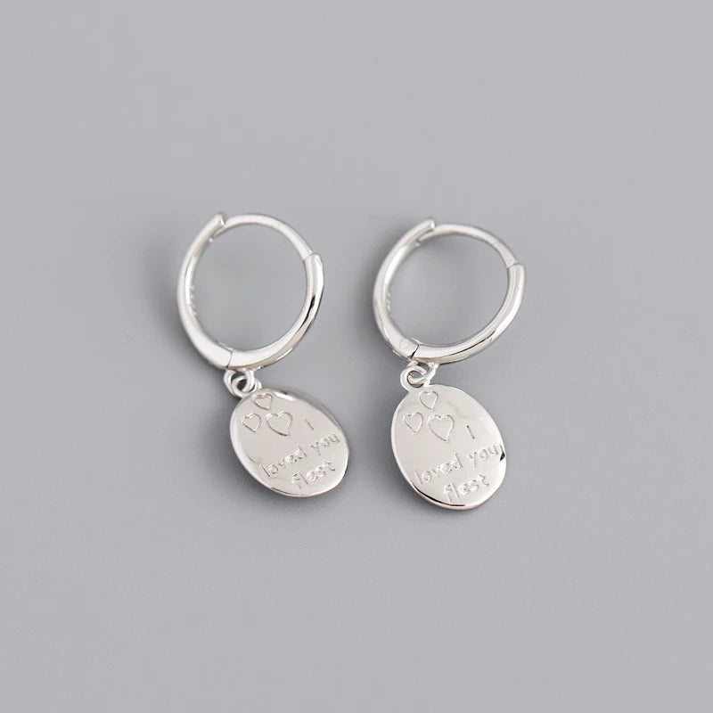 ANYCO Earrings Sterling Silver Geometric Ellipse I LOVE YOU Tassel Ear Buckle For Women Girl Fashion Stylish Rock Accessories Jewelry Gifts