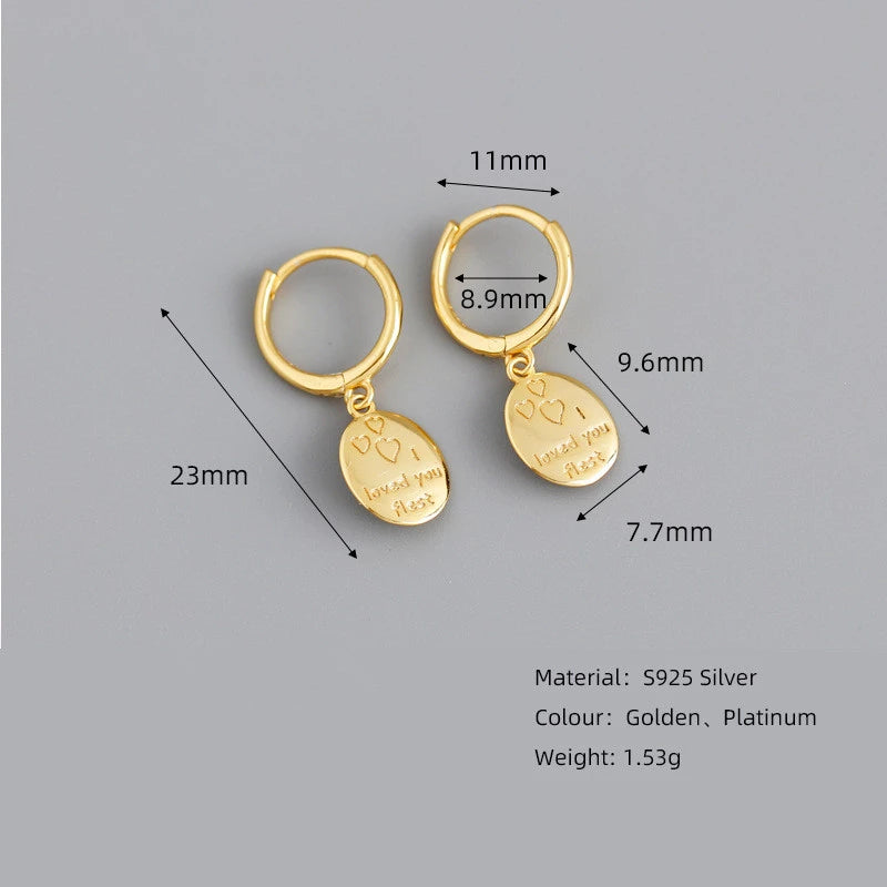 ANYCO Earrings Gold Plated Geometric Ellipse I LOVE YOU Tassel Ear Buckle For Women Girl Fashion Stylish Rock Accessories Jewelry Gifts