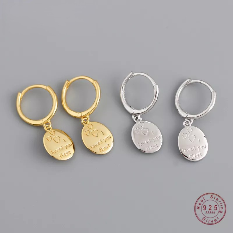 ANYCO Earrings Gold Plated Geometric Ellipse I LOVE YOU Tassel Ear Buckle For Women Girl Fashion Stylish Rock Accessories Jewelry Gifts