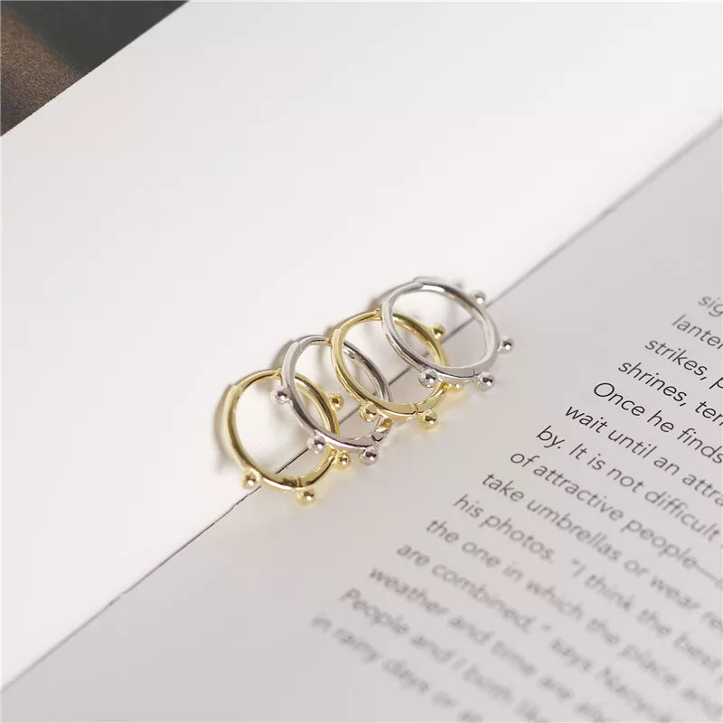 ANYCO Earrings Sterling Silver Minimalist Simple Glossy Bead Ear Buckle For Women Girl Teen Fashion Stylish Accessories Jewelry Gifts