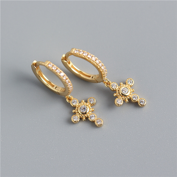 ANYCO Earrings Gold Plated Luxury Pave Crystal Zircon Ethnic Cross Gothic Stud For Women Girl Teen Fashion Stylish Accessories Jewelry Gifts