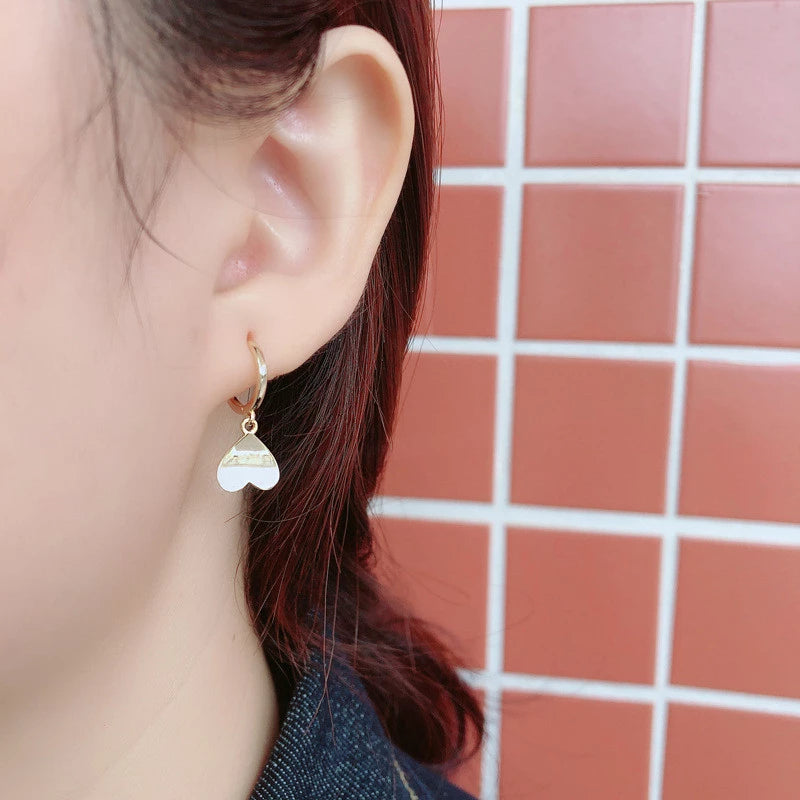 ANYCO Earrings Gold Plated Minimalist Glossy Love Heart Tassel Stud For Women Teen Girl Fashion Stylish Accessories Jewelry Gifts