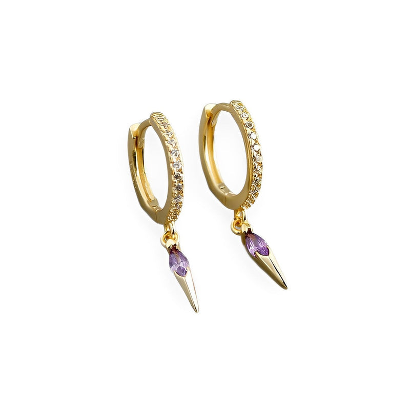 ANYCO Earrings Gold Plated Bohemian Geometric Purple Zircon Hanging Tassel Stud For Women Girl Teen Fine Fashion Stylish Accessories Jewelry Gifts