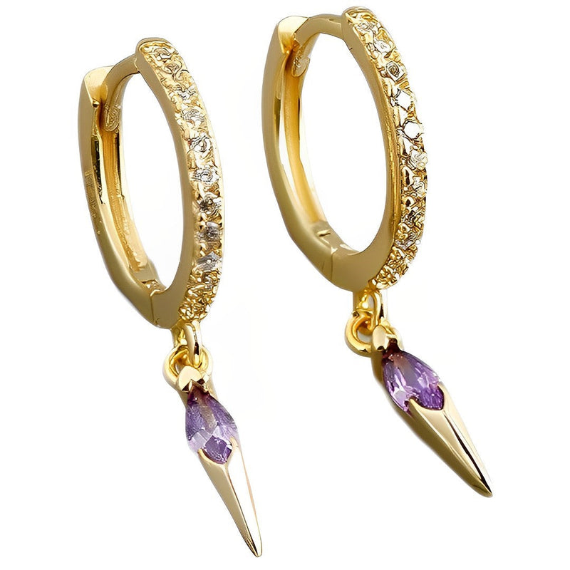 ANYCO Earrings Gold Plated Bohemian Geometric Purple Zircon Hanging Tassel Stud For Women Girl Teen Fine Fashion Stylish Accessories Jewelry Gifts