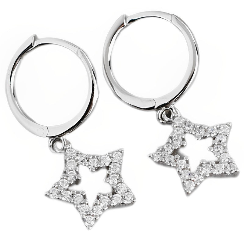 ANYCO Earrings Sterling Silver Pave Crystal Zircon Hollow Star Chic For Women Teen Girl Fashion Stylish Accessories Jewelry Gifts