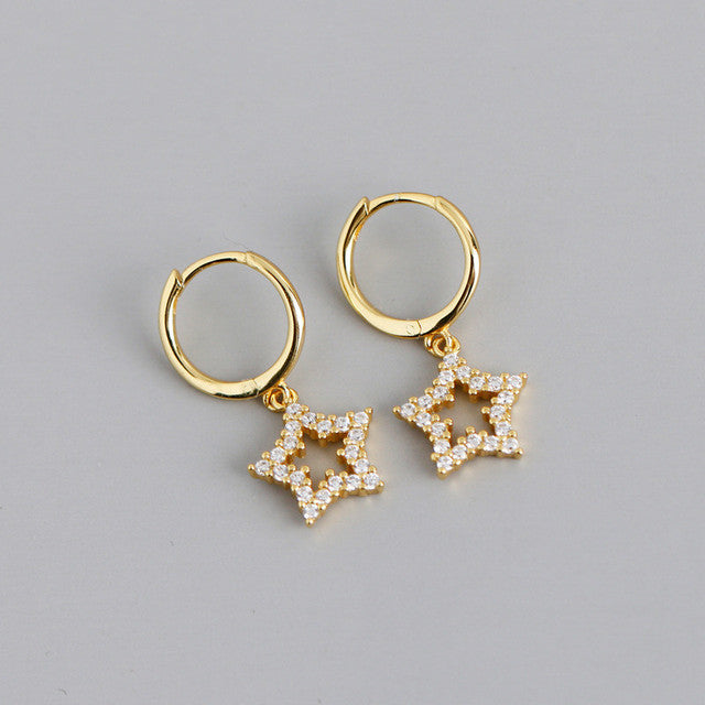 ANYCO Earrings Gold Plated Pave Crystal Zircon Hollow Star Chic For Women Teen Girl Fashion Stylish Accessories Jewelry Gifts