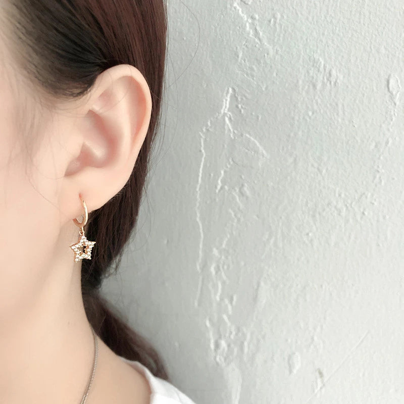 ANYCO Earrings Gold Plated Pave Crystal Zircon Hollow Star Chic For Women Teen Girl Fashion Stylish Accessories Jewelry Gifts