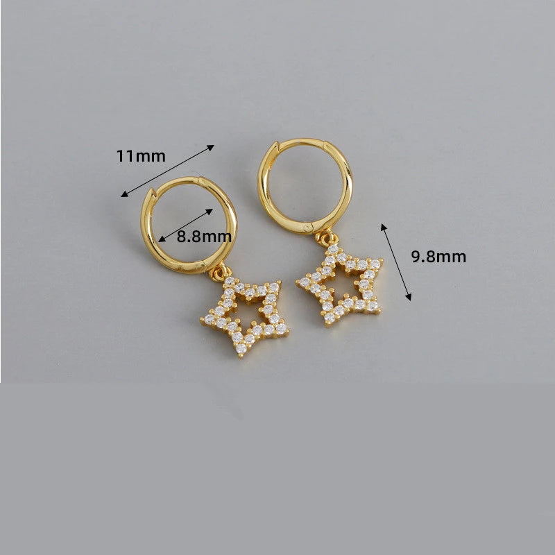 ANYCO Earrings Sterling Silver Pave Crystal Zircon Hollow Star Chic For Women Teen Girl Fashion Stylish Accessories Jewelry Gifts