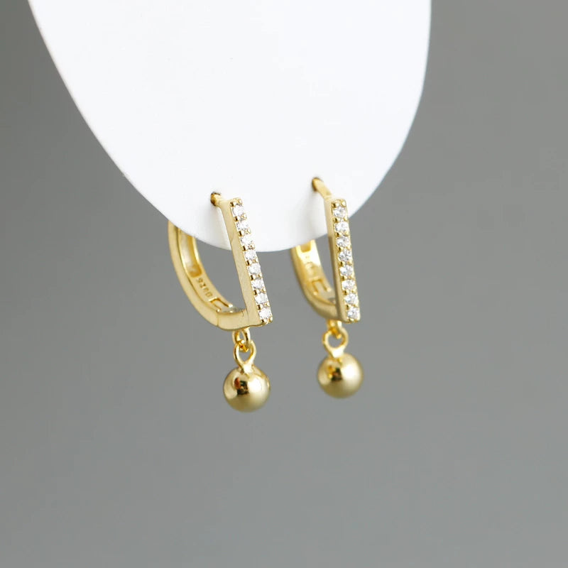 ANYCO Earrings Gold Plated Geometric Bohemian Zircon Pave Hanging Beads Stud For Women Teen Girl Fashion Stylish Accessories Jewelry Gifts