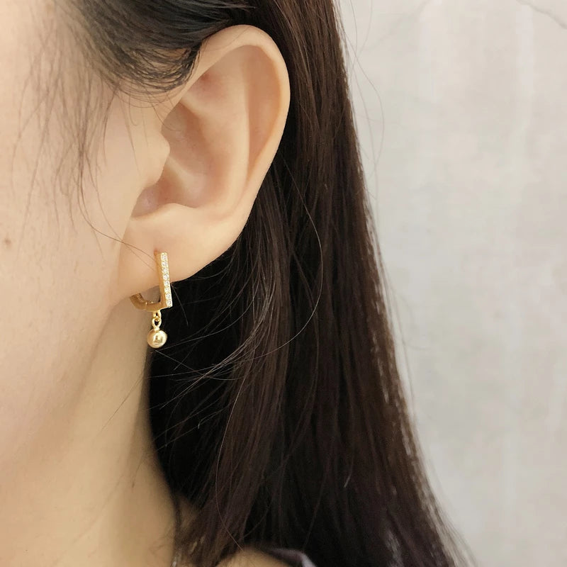 ANYCO Earrings Sterling Silver Geometric Bohemian Zircon Pave Hanging Beads For Women Teen Girl Fashion Stylish Accessories Jewelry Gifts