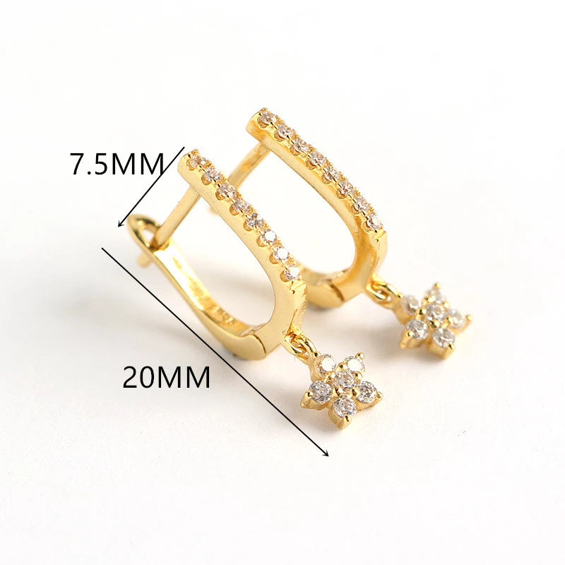 ANYCO Earrings Gold Plated Trendy Geometric U-shaped Dangle Pave Zircon Star Hanging Stud For Women Fashion Stylish Accessories Jewelry Gifts