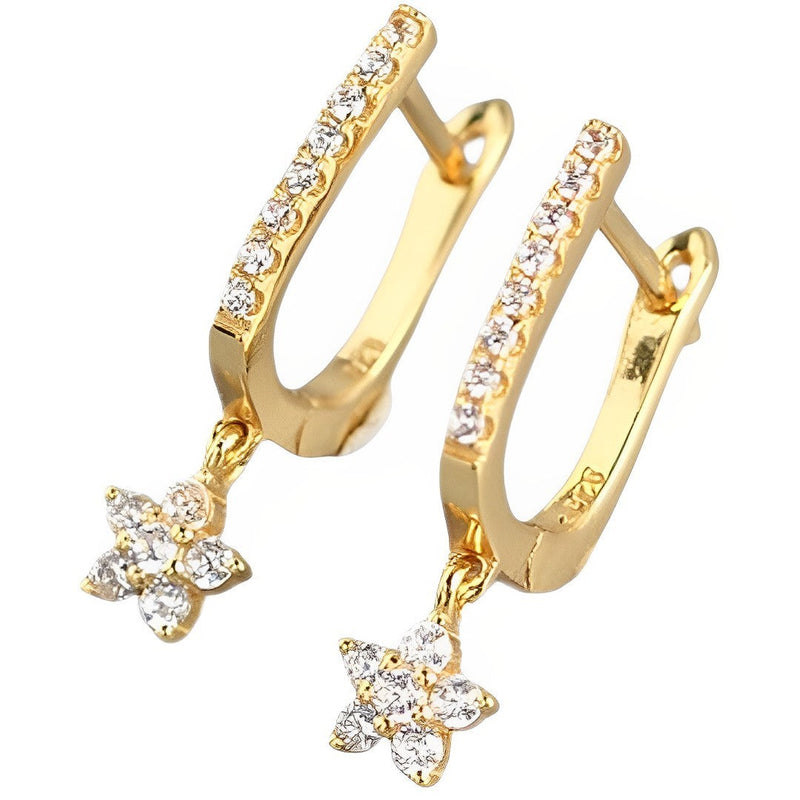ANYCO Earrings Gold Plated Trendy Geometric U-shaped Dangle Pave Zircon Star Hanging Stud For Women Fashion Stylish Accessories Jewelry Gifts
