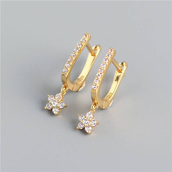 ANYCO Earrings Gold Plated Trendy Geometric U-shaped Dangle Pave Zircon Star Hanging Stud For Women Fashion Stylish Accessories Jewelry Gifts