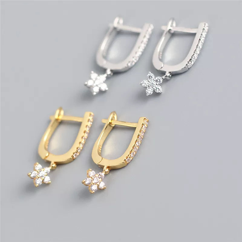 ANYCO Earrings Gold Plated Trendy Geometric U-shaped Dangle Pave Zircon Star Hanging Stud For Women Fashion Stylish Accessories Jewelry Gifts