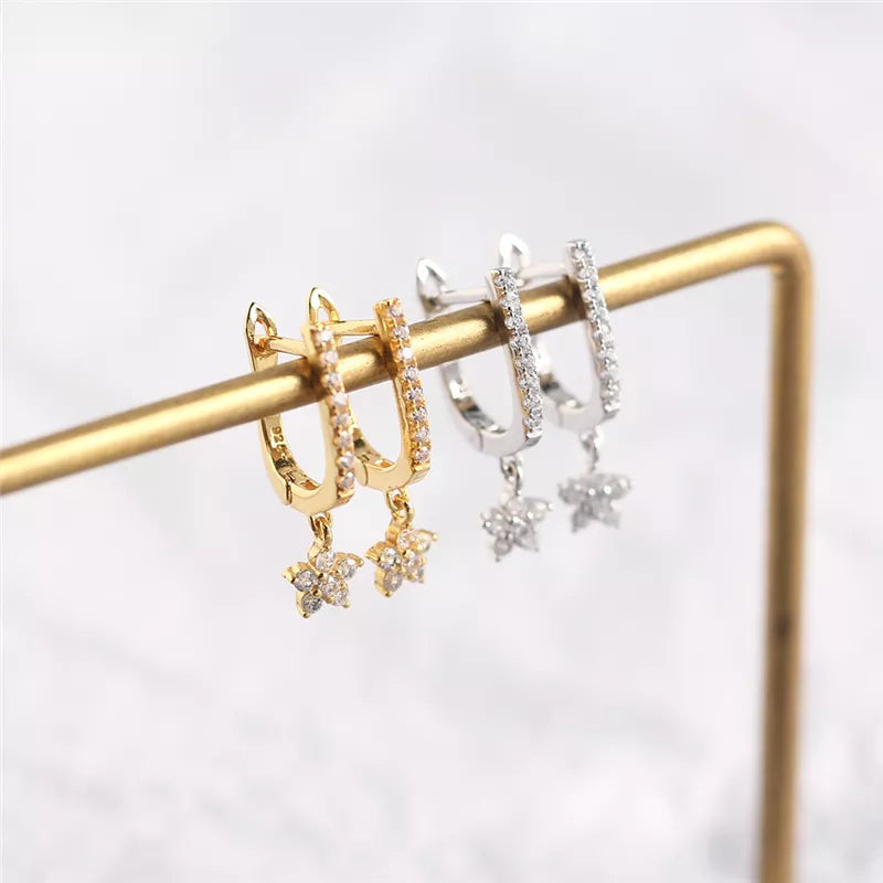 ANYCO Earrings Gold Plated Trendy Geometric U-shaped Dangle Pave Zircon Star Hanging Stud For Women Fashion Stylish Accessories Jewelry Gifts