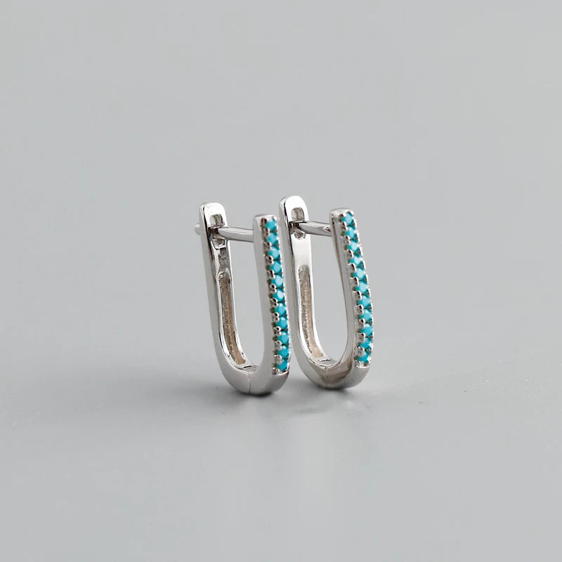 ANYCO Earrings Sterling Silver Charms Bohemian Blue Zircon U Shaped Ear Buckle For Women Girl Teen Fine Fashion Stylish Accessories Jewelry Gifts