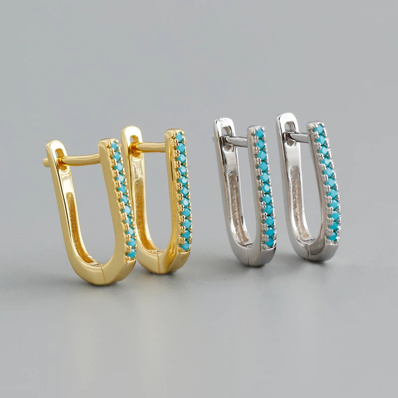 ANYCO Earrings Sterling Silver Charms Bohemian Blue Zircon U Shaped Ear Buckle For Women Girl Teen Fine Fashion Stylish Accessories Jewelry Gifts