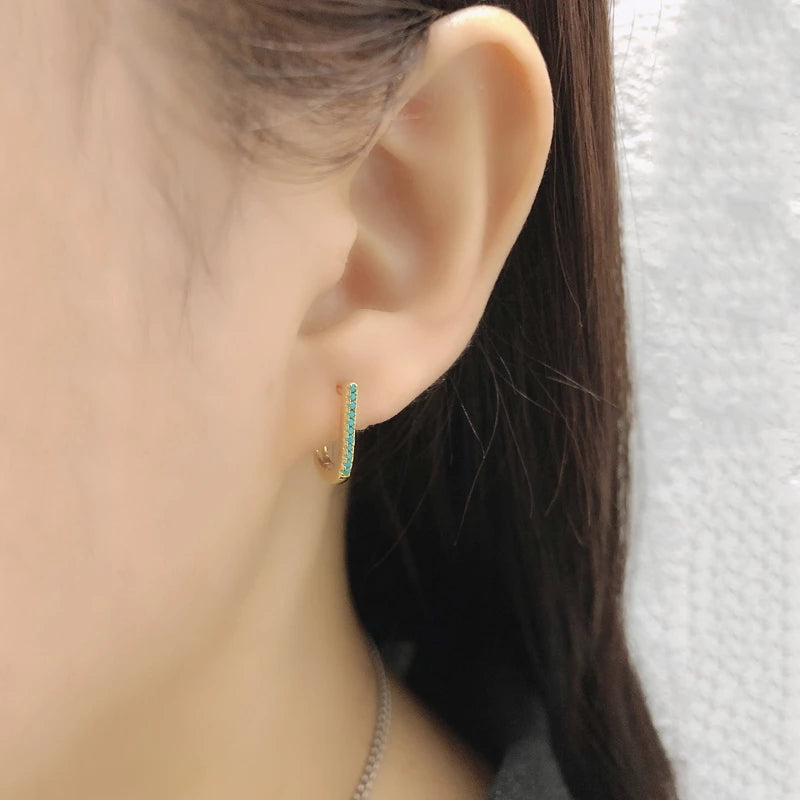 ANYCO Earrings Gold Plated Charms Bohemian Blue Zircon U Shaped Ear Buckle For Women Girl Teen Fine Fashion Stylish Accessories Jewelry Gifts