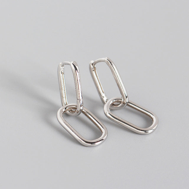 ANYCO Earrings Sterling Silver Geometric Double Oval Ear Buckle For Women Girl Teen Fine Fashion Stylish Accessories Jewelry Gifts