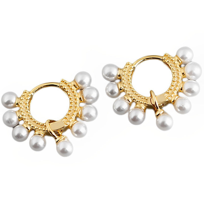 ANYCO Earrings Gold Plated Bohemian Round Synthetic Pearl Stud For Women Girl Teen Elegant Fashion Stylish Accessories Jewelry Gifts