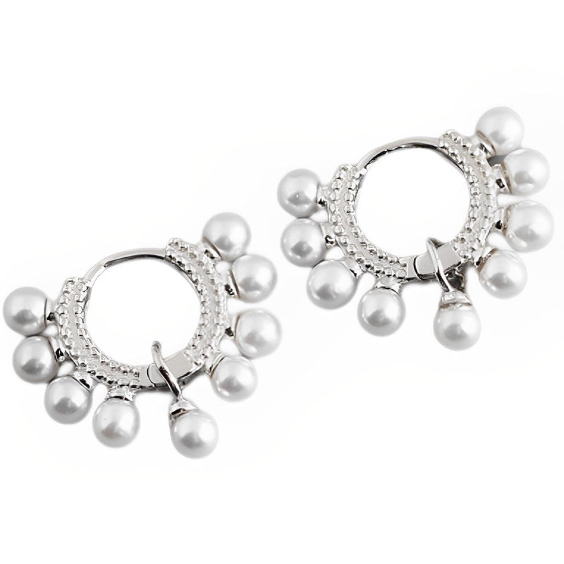 ANYCO Earrings Sterling Silver Bohemian Round Synthetic Pearl Stud For Women Girl Teen Elegant Fashion Stylish Accessories Jewelry Gifts