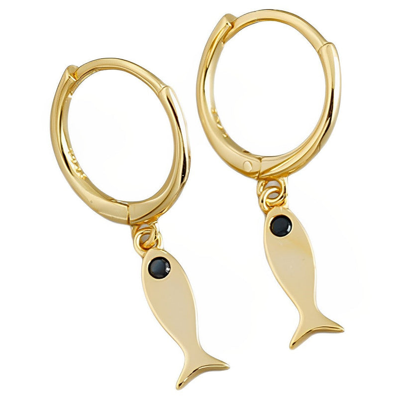 ANYCO Earrings Gold Plated Minimalist Black Zircon Fashion Chic Fish Stud  For Women Girl Fashion Stylish Rock Punk Accessories Jewelry Gifts