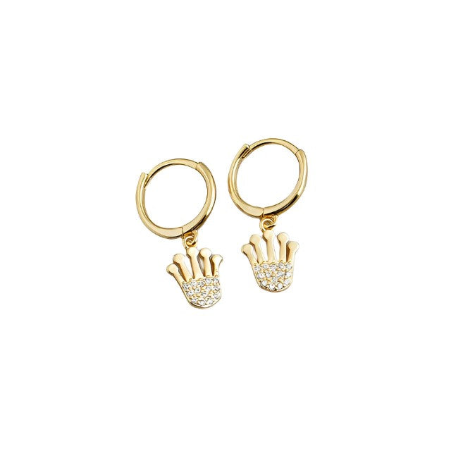 ANYCO Earrings Gold Plated Princess Crown Pave Crystal Zircon Pendant Stud For Women Girl Fashion Stylish Rock Punk Accessories Jewelry Gifts