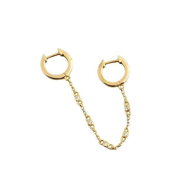 ANYCO Earrings Gold Plated Creative Bohemian Cuban Link Chain Pave Zircon Stud For Women Girl Teen Fashion Stylish Accessories Jewelry Gifts