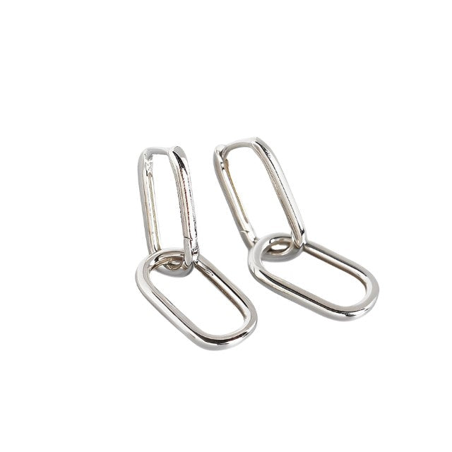 ANYCO Earrings Sterling Silver Geometric Double Oval Ear Buckle For Women Girl Teen Fine Fashion Stylish Accessories Jewelry Gifts