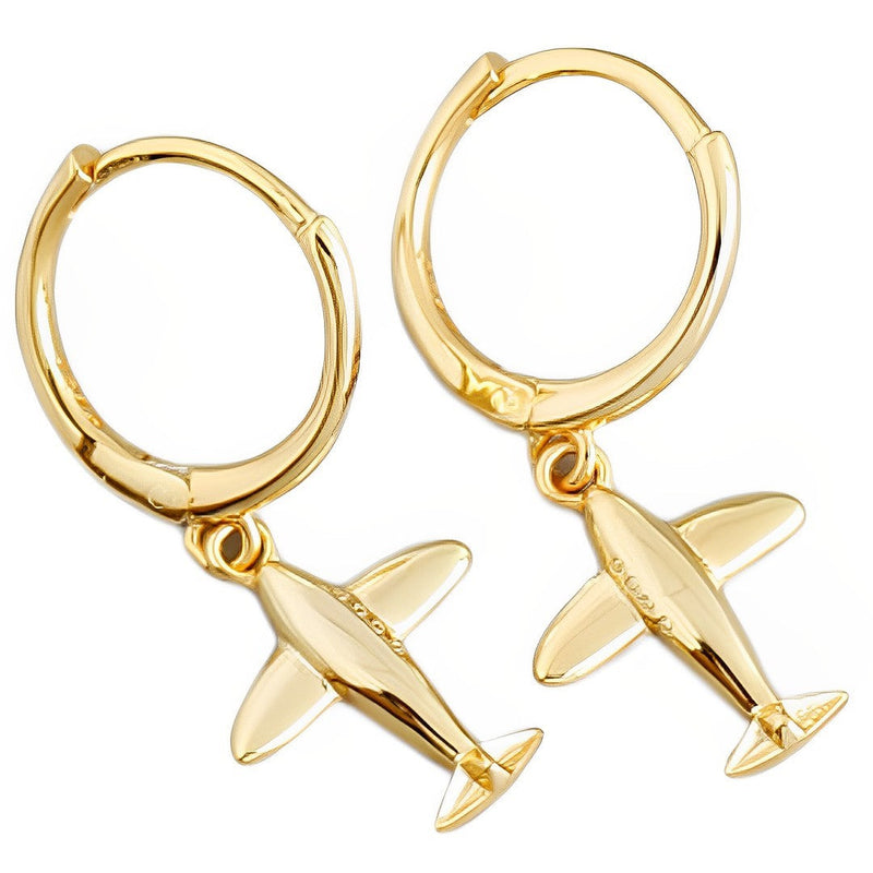 ANYCO Earrings Gold Plated Cute 3D Aircraft Airplane Hanging Stud For Women Girl Perfect Fashion Stylish Accessories Jewelry Gifts
