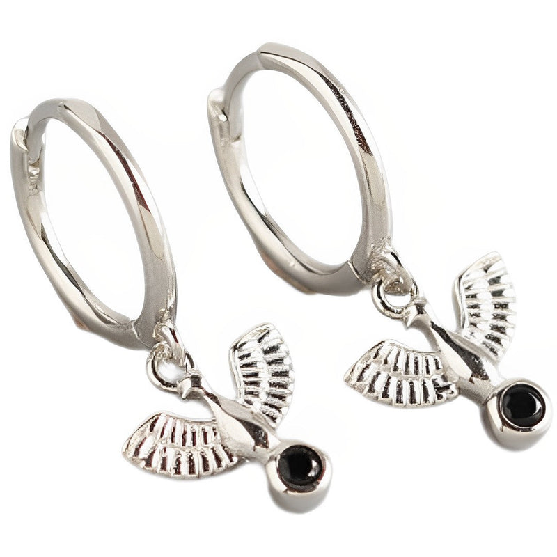 ANYCO Earrings Sterling Silver New Classic Pave Black Agate Peace Dove Stud For Women Girl Teen Fashion Stylish Accessories Jewelry Gifts