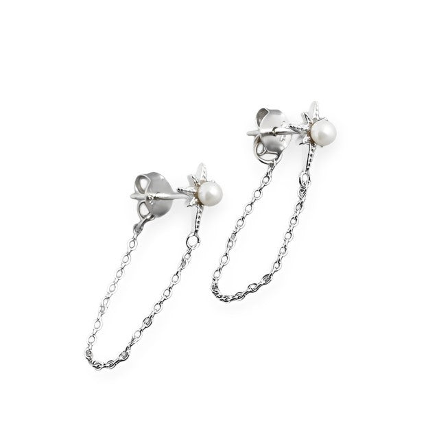 ANYCO Earrings Sterling Silver Bohemian Shining Star Pearl Tassel Stud For Women Girl Teen Fine Fashion Stylish Accessories Jewelry Gifts