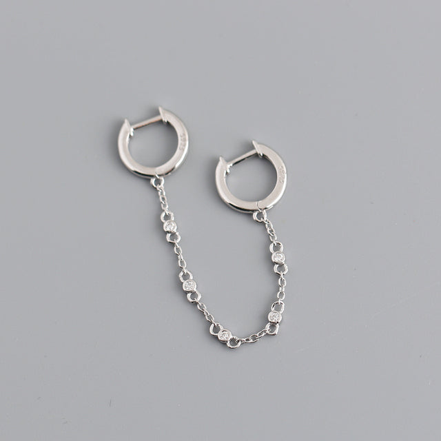 ANYCO Earrings Sterling Silver Creative Bohemian Cuban Link Chain Pave Zircon Stud For Women Girl Teen Fashion Stylish Accessories Jewelry Gifts