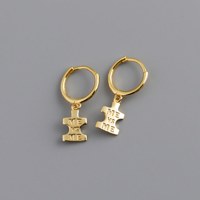 ANYCO Earrings Gold Plated Punk Geometric Initials ME Label Stud For Women Girl Teen Fashion Stylish Rock Accessories Jewelry Gifts