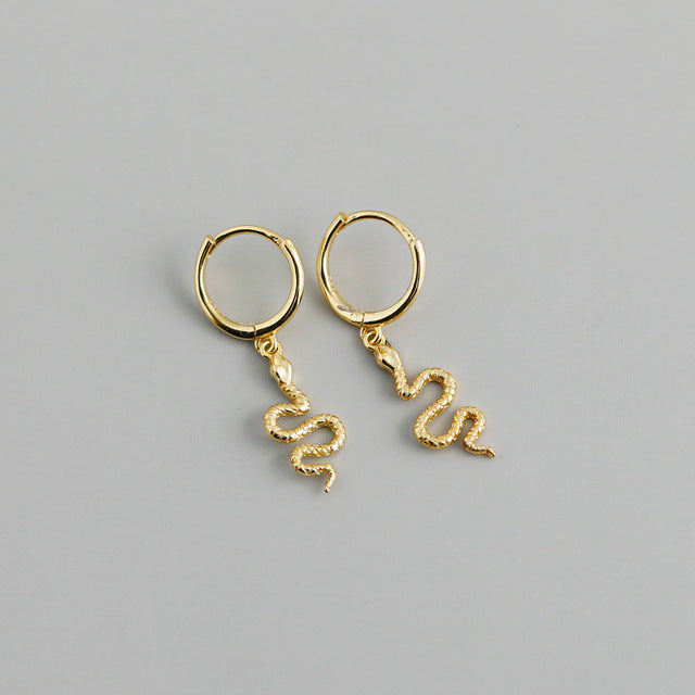 ANYCO Earrings Small Gold Plated Cute Chic Punk Long Bohemian Snake Stud For Women Girl Teen Fashion Stylish Accessories Jewelry Gifts