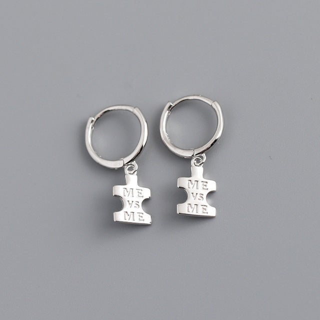 ANYCO Earrings Sterling Silver Punk Geometric Initials ME Label Stud For Women Girl Fashion Stylish Rock Accessories Jewelry Gifts