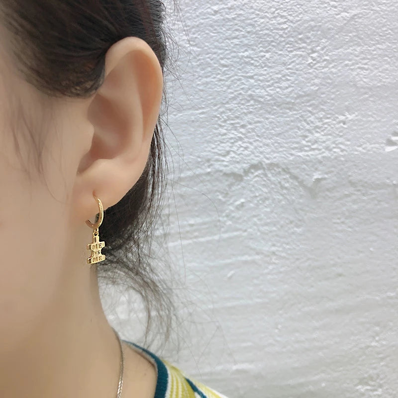 ANYCO Earrings Sterling Silver Punk Geometric Initials ME Label Stud For Women Girl Fashion Stylish Rock Accessories Jewelry Gifts