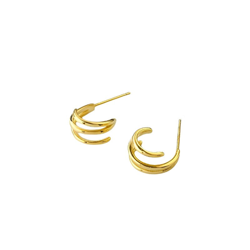 ANYCO Earrings Gold Plated Cute Sweet Intertwined Wave Multilayer Stud For Women Girl  Teen Fashion Stylish Accessories Jewelry Gifts