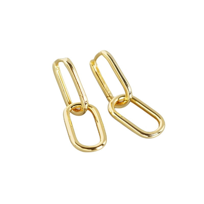 ANYCO Earrings Gold Plated Geometric Double Oval Ear Buckle For Women Girl Teen Fine Perfect Fashion Stylish Accessories Jewelry Gifts